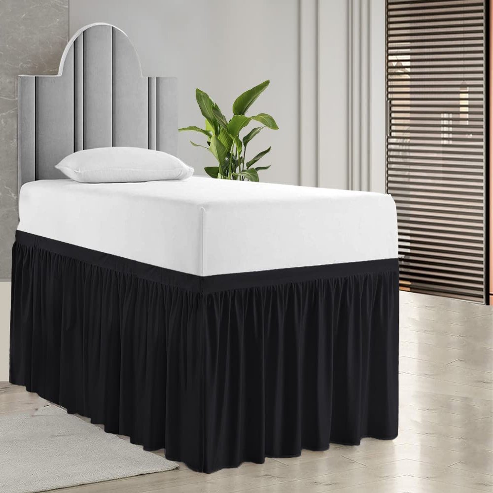 Hotel Quality Dorm Room Bed Skirt 800 Thread Count 100% Cotton Ruffled Dorm Sized 56" Drop Soft Extra Long Elastic Dust Dorm Room Bedskirts, Bed Skirt with 56" Drop-Full XL(54"X 80") Black