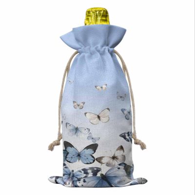 1 PCS Wine Bottle Bags, Elegant Butter-fly Wine Bottle Cover with Drawstring, Country Rustic Vintage Farmhouse Sky Blue Gift Bag for Champagne, Wedding, Birthday, Party