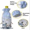 1 PCS Wine Bottle Bags, Elegant Butter-fly Wine Bottle Cover with Drawstring, Country Rustic Vintage Farmhouse Sky Blue Gift Bag for Champagne, Wedding, Birthday, Party view 3