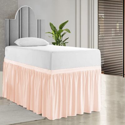 Hotel Quality Dorm Room Bed Skirt 800 Thread Count 100% Cotton Ruffled Dorm Sized 34" Drop Soft Extra Long Elastic Dust Dorm Room Bedskirts, Bed Skirt with 34" Drop-Full XL(54"X 80") Peach