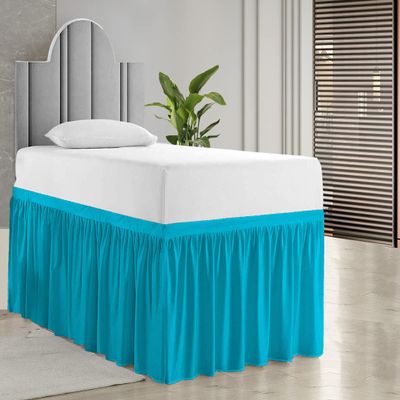Hotel Quality Dorm Room Bed Skirt 800 Thread Count 100% Cotton Ruffled Dorm Sized 50" Drop Soft Extra Long Elastic Dust Dorm Room Bedskirts, Bed Skirt with 50" Drop-Full XL(54"X 80") Turquoise