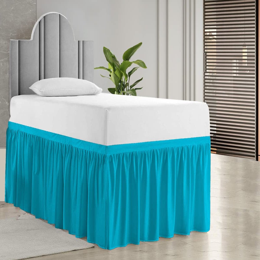 Hotel Quality Dorm Room Bed Skirt 800 Thread Count 100% Cotton Ruffled Dorm Sized 50" Drop Soft Extra Long Elastic Dust Dorm Room Bedskirts, Bed Skirt with 50" Drop-Full XL(54"X 80") Turquoise