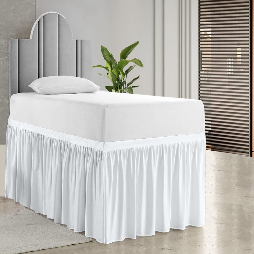 Hotel Quality Dorm Room Bed Skirt 800 Thread Count 100% Cotton Ruffled Dorm Sized 50" Drop Soft Extra Long Elastic Dust Dorm Room Bedskirts, Bed Skirt with 50" Drop-Full XL(54"X 80") White