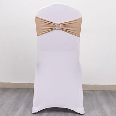 Balsa Circle 10 Nude Spandex Chair Sashes with Silver Round Buckle - Wedding Party Ceremony Reception Decorations Supplies