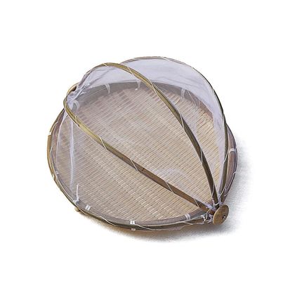 Bamboo Food Serving Tent Basket with Cover, 1 PCS Hand-Woven Dustproof Round Picnic Basket Covered Bamboo Serving Food Tent Basket for Vegetable Fruits