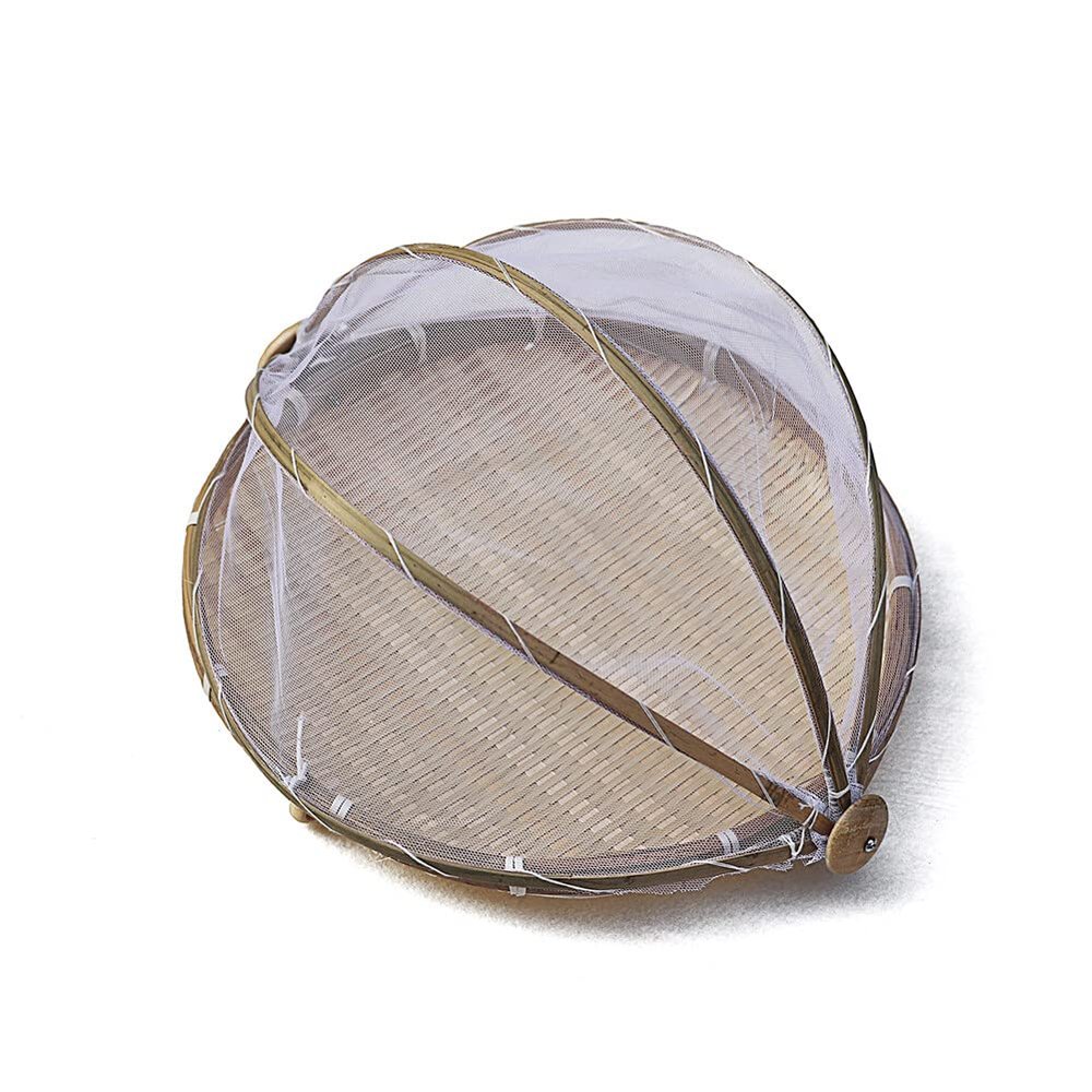 Bamboo Food Serving Tent Basket with Cover, 1 PCS Hand-Woven Dustproof Round Picnic Basket Covered Bamboo Serving Food Tent Basket for Vegetable Fruits