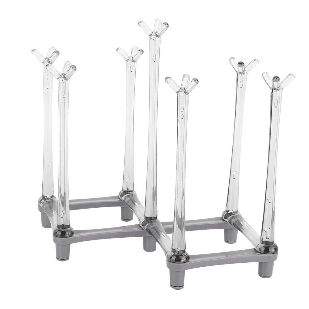 BEIJIALY Retractable Cup Drying Rack, Mug Draining Organizer, Drinking Glass Bottle Drainer Stand Water Mug Goblet Holder Organizer for Kitchen Countertop(Light Gray)