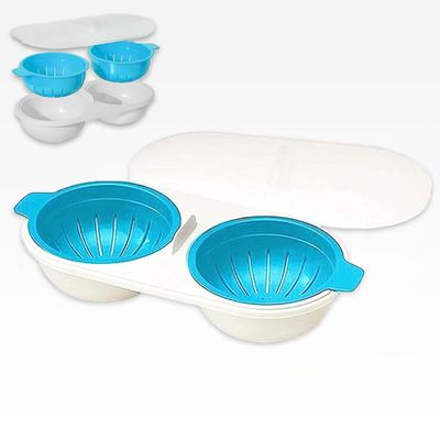 Egg Boiler for Microwave, Perfect Double Egg Poacher, Egg Boiler Cups, Draining egg boiler, Microwave eggs poacher, Double Egg Cups for Boiled Eggs, Egg Boiler Set, Blue