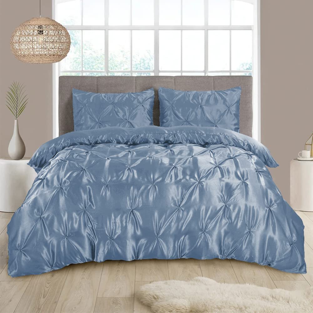 3 Pieces Satin Duvet Cover California King Size Set, Luxury Silky Like Blue Duvet Cover Bedding Set with Zipper Closure, only 1 Duvet Cover with 2 Pillow Shams (Blue,California King (110'' x 98''))