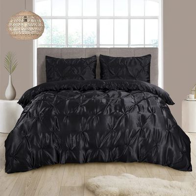 5 Pieces Satin Duvet Cover Twin-XL Size Set, Luxury Silky Like Black Duvet Cover Bedding Set with Zipper Closure, only 1 Duvet Cover with 4 Pillow Shams (Black,Twin-XL (68''x90''))