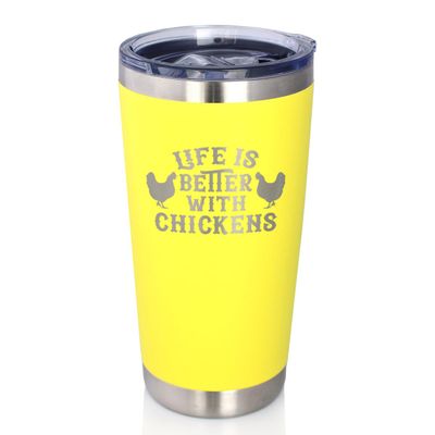Life is Better with Chickens - Insulated Coffee Tumbler Cup with Sliding Lid - Stainless Steel Insulated Mug - Funny Chicken Gifts for Men & Women - Yellow