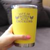 Life is Better with Chickens - Insulated Coffee Tumbler Cup with Sliding Lid - Stainless Steel Insulated Mug - Funny Chicken Gifts for Men & Women - Yellow view 3