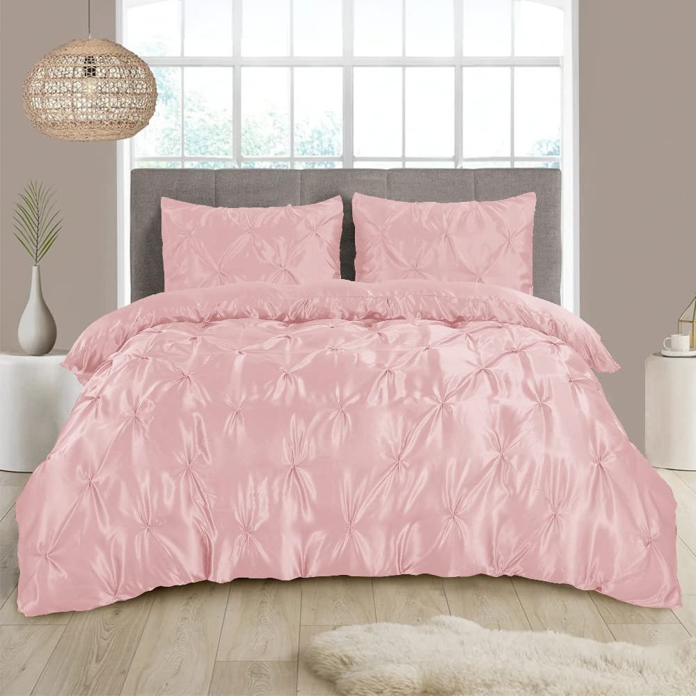 3 Pieces Satin Duvet Cover Oversized King Size Set, Luxury Silky Like Pink Duvet Cover Bedding Set with Zipper Closure, only 1 Duvet Cover with 2 Pillow Shams (Pink,Oversized King (116'' x 98''))