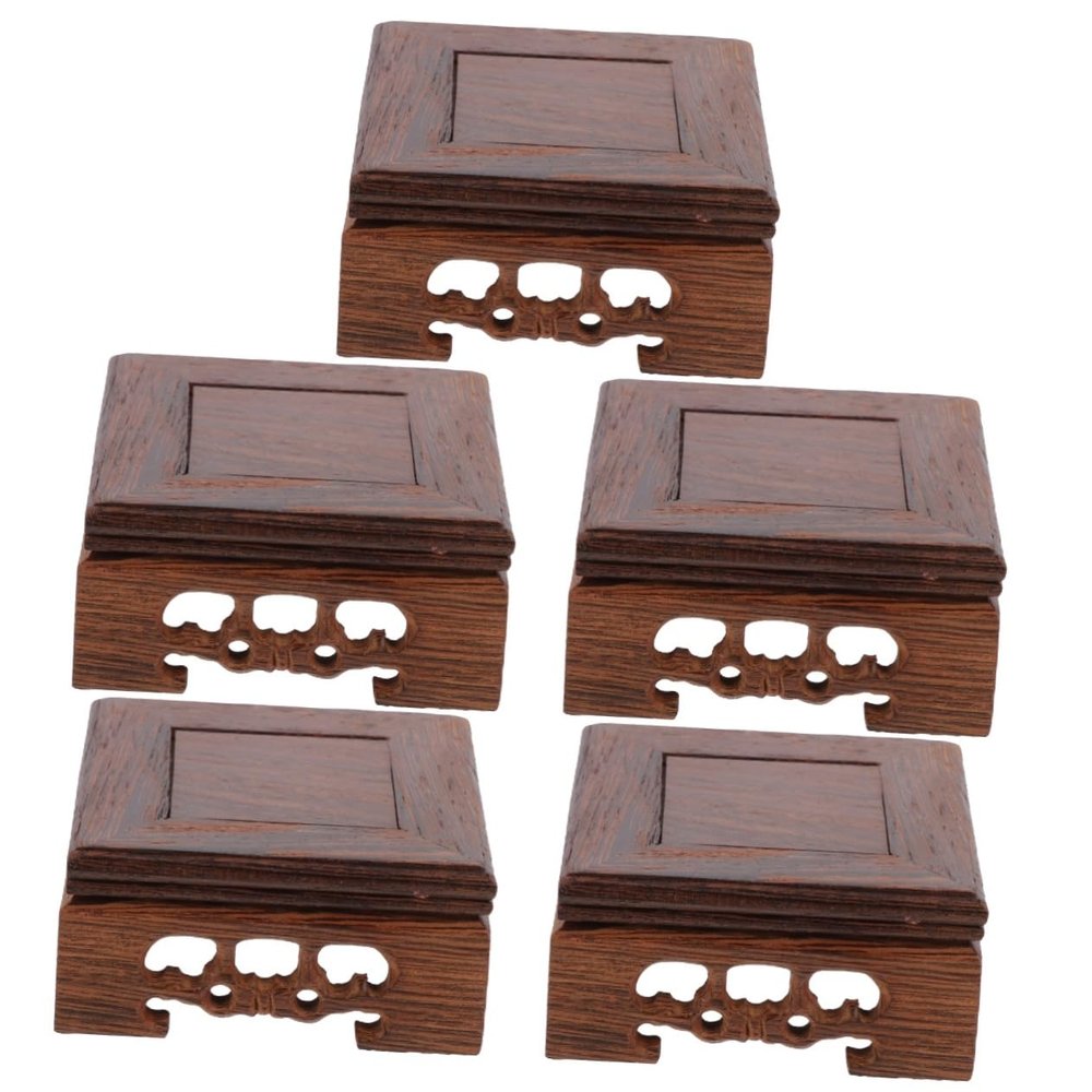 NOLITOY 5pcs Square Display Stand for Flower Pots and Statues Rustic Teapot Base Craft Riser for Home and Garden Decor Natural Wood Finish