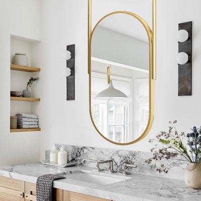 Nordic Oval Ceiling Mounted Mirror Hanging Rod Mirror Clear and Practical, Home Hotel Floating Bathroom Vanity Makeup Mirror, Decorative Simple Mirror, Double Booms Mirror, Gold ( Size : 40cmx70cm )