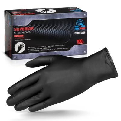 Glove Station Nitrile Disposable Gloves - Powder-Free, Latex-Free, Textured Grip, Food Grade Rated Household Gloves - Ideal for Cleaning, Cooking Use -Black - 6MIL - XL (100 Count)