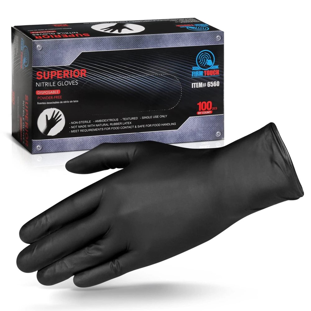 Glove Station Nitrile Disposable Gloves - Powder-Free, Latex-Free, Textured Grip, Food Grade Rated Household Gloves - Ideal for Cleaning, Cooking Use -Black - 6MIL - XL (100 Count)