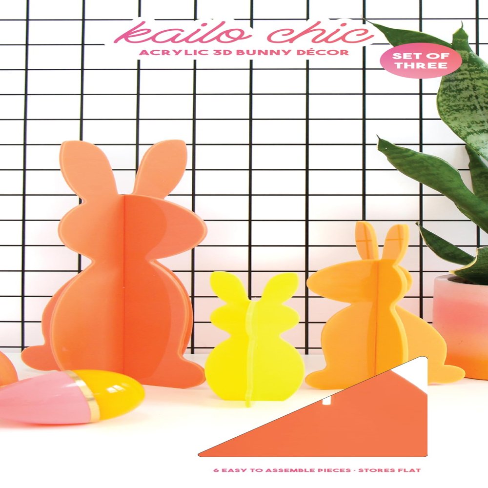 C.R. Gibson Kailo Chic Acrylic Bunny Spring and Easter Decorations, Sizes Vary, Coral, Orange and Yellow, 3 Pieces