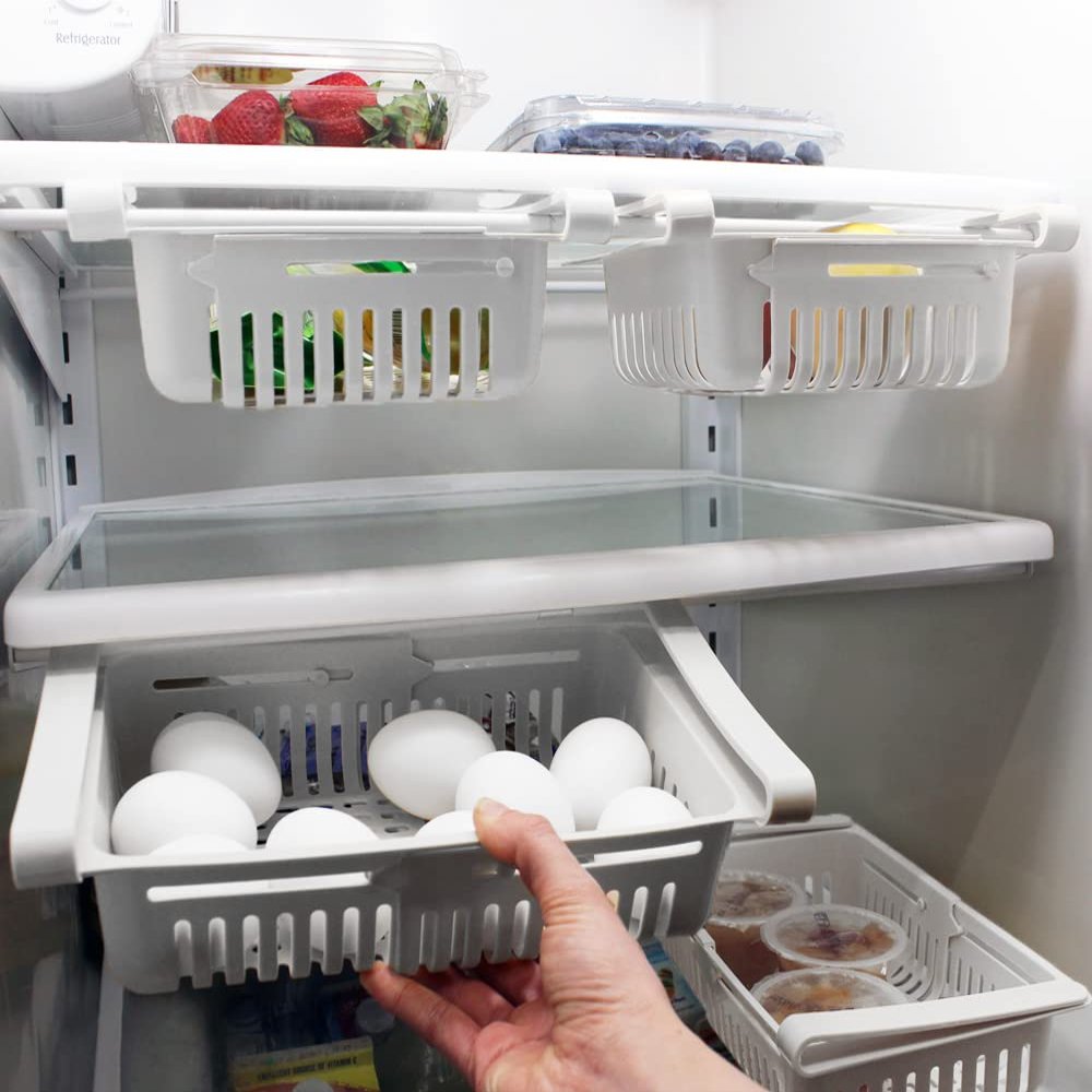 2-Pack Adjustable Refrigerator Fridge Kitchen Organizer Storage Drawer White