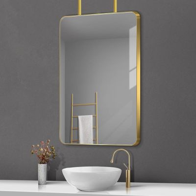Gaommini Vanity/Makeup Mirror Ceiling Hanging Rod Mirror with Double Boom, Gold Metal Frame Mirrors for Bathroom Entry Living Room Mounted Mirror for Ceiling - Rectangle (Size : 40cmx60cm)