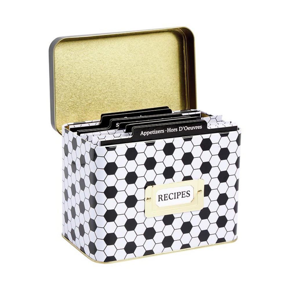C.R. Gibson Recipe Card and Box Set - Vintage Style Tin Recipe Box with 40 Cards and 12 Dividers, 4.2" x 6.6", Honeycomb Hive