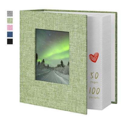 Yopih Photo Album 4x6 100 Pockets Photo Albums with Linen Cover Picture Albums for Family, Wedding, Baby, Photo Book Holds Vertical Pictures GrassGreen