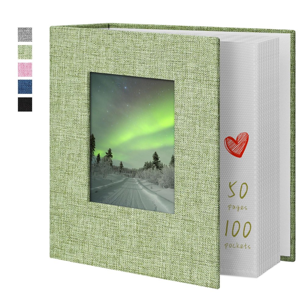 Yopih Photo Album 4x6 100 Pockets Photo Albums with Linen Cover Picture Albums for Family, Wedding, Baby, Photo Book Holds Vertical Pictures GrassGreen