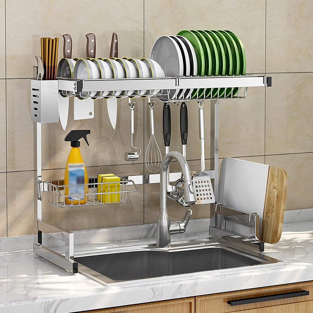 HUHJYUGE Kitchen Drying Rack Over The Sink, Detachable Dish Drying Rack Stainless Steel Space-Saving, Drain Rack for Kitchen Counter Large-Capacity, for Various Tableware