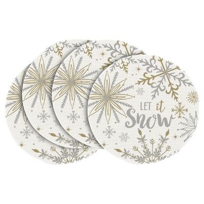 Artoid Mode Beige Snowflake Let It Snow Winter Placemats Set of 4, 14 Inch Seasonal Christmas Xmas Round Table Mats for Dining Decoration