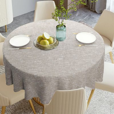 Linen Textured Round Tablecloth Solid Color Cotton Linen Heavy Duty Fabric Water Resistant Table Cover for Dining, Farmhouse, Kitchen, Tabletop Decoration (78inch, Light Gray)