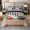 100% Cotton Fall Pumpkins Thanksgiving Bedding Queen, Black White Buffalo Plaid Duvet Cover, Rustic Farmhouse Wooden Board Comforter Cover for Adults Women Men, Happy Autumn Fall Quilt Cover Brown view 1