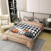 100% Cotton Fall Pumpkins Thanksgiving Bedding Queen, Black White Buffalo Plaid Duvet Cover, Rustic Farmhouse Wooden Board Comforter Cover for Adults Women Men, Happy Autumn Fall Quilt Cover Brown view 2