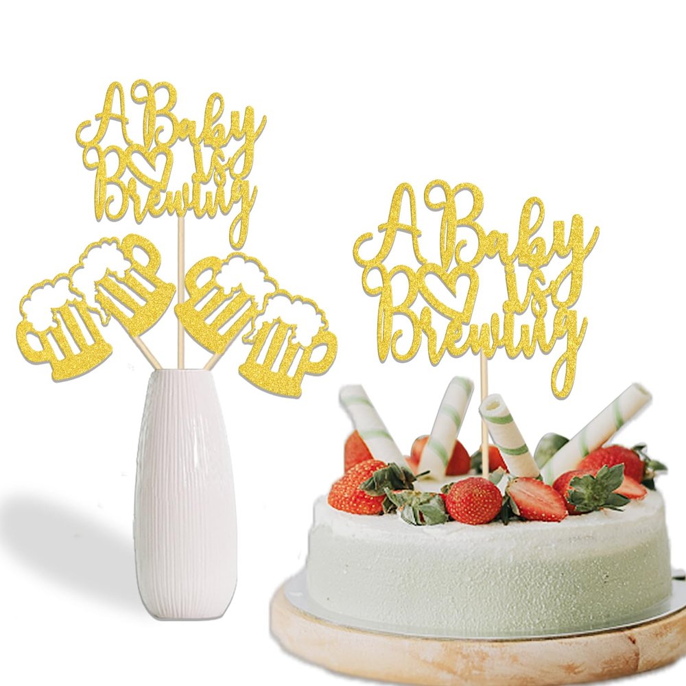 12Pcs Beer Baby Shower Table Decoration a Baby Is Brewing Centerpiece Sticks Beer Welcome Sweet Baby Gender Reveal Party Decoration Gold Glitter