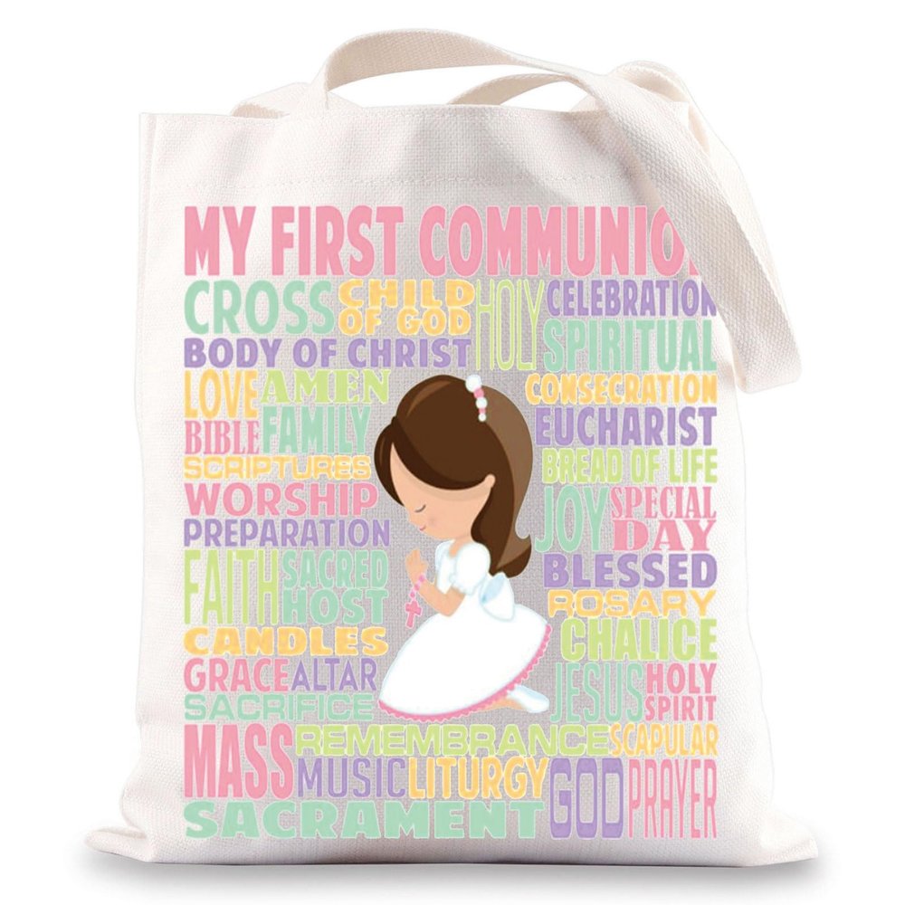 BWWKTOP First Communion Tote Bag First Communion Memory Gifts Baptism Gifts Christian Tote Bag Baptism Tote Bag (First Communion)