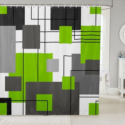 Erosebridal Lime Green Gray Geometric Shower Curtain 72" Wx78 L Black Grey White Square Bath Curtains for Kids Boys Girls Abstract Striped Bathroom Curtain Modern Simple Lines 12 Hooks