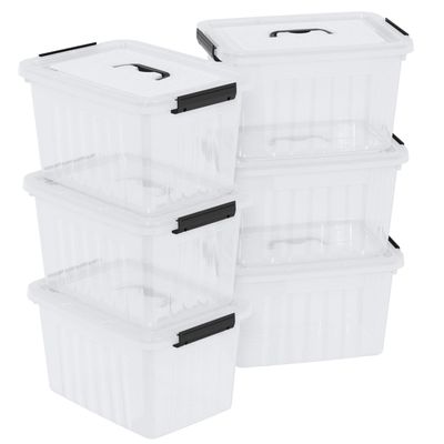 Sadstory 12 Quart Clear Latching Bin with Handle, Plastic Clear Tote Storage with Lid, 6 Packs