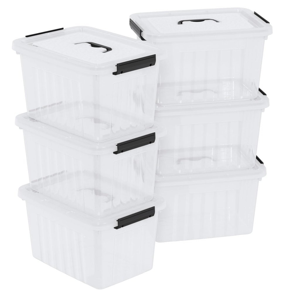 Sadstory 12 Quart Clear Latching Bin with Handle, Plastic Clear Tote Storage with Lid, 6 Packs