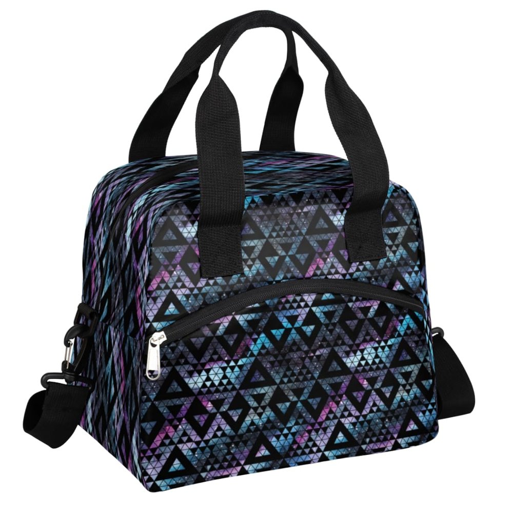 bisibuy Galaxy Geometric Lunch Bag with Pockets Leakproof Insulation Cool Chic Cute Lunch Box Waterproof Cooler Bag with Shoulder Strap