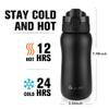 Oldley Insulated Water Bottle 12oz Water Bottles with Straw, Stainless Steel Water Bottle with 2 Lids, Double Wall Vacuum Bottels for Adults Kids, Leak-Proof Sport Bottles for School Travel, Black view 3