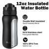 Oldley Insulated Water Bottle 12oz Water Bottles with Straw, Stainless Steel Water Bottle with 2 Lids, Double Wall Vacuum Bottels for Adults Kids, Leak-Proof Sport Bottles for School Travel, Black view 4