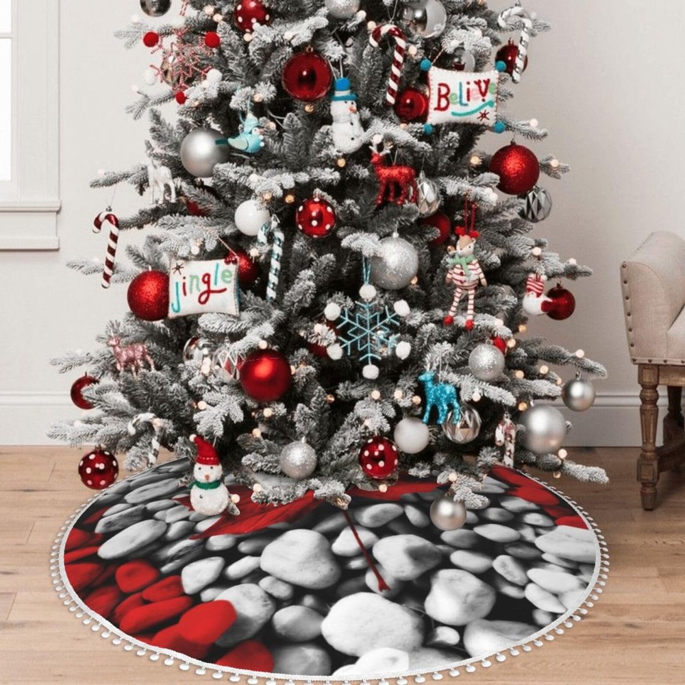 EVANEM 36" Christmas Tree Skirt Canada Flag Wallpapers Christmas Tree Decorations Waterproof Xmas Tree Mat with Pom Pom Trim for Holiday Christmas Party Rustic Farmhouse Decorations