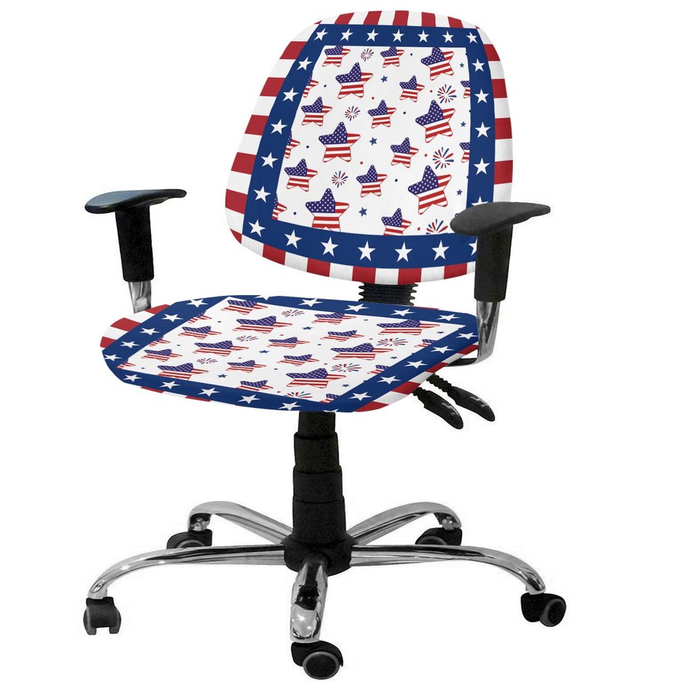 Double Love Stripes Stars Flag 2 Pieces Computer Office Chair Covers Set, Stretchable Desk Rotating Chair Seat Cushion Slipcover Back Covers, Decorative Protectors Cover Summer Fourth-of-July Holiday