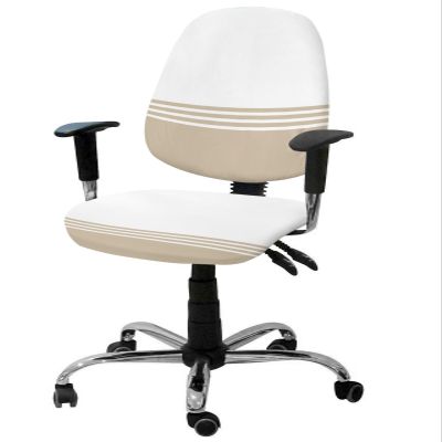 Beige White Striped Office Chair Cover Stretchable Computer Chair Seat Cover Backrest Slipcovers, Modern Abstract Art Aesthetics Stretchable Rotating Desk Chair Seat Cushion Split Protectors