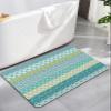 Bohemia Bath Mat for Tub,Non Slip Bathroom Floor Runner Rug Quick Dry & Absorbent Diatomaceous Earth Kitchen Room Shower Sink Washable Doormat,Geometric Blue Green Turquoise Stripe Flower 18"x30" view 1