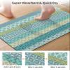 Bohemia Bath Mat for Tub,Non Slip Bathroom Floor Runner Rug Quick Dry & Absorbent Diatomaceous Earth Kitchen Room Shower Sink Washable Doormat,Geometric Blue Green Turquoise Stripe Flower 18"x30" view 3
