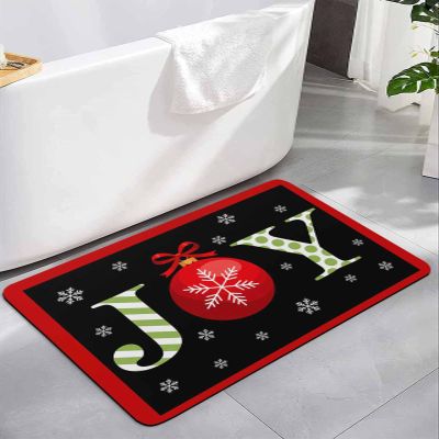 Snowflake Bath Mat for Tub,Non Slip Bathroom Floor Runner Rug Quick Dry & Absorbent Diatomaceous Earth Kitchen Room Shower Sink Washable Doormat,Winter Christmas Xmas Green Geometric Stripes 24"x36"