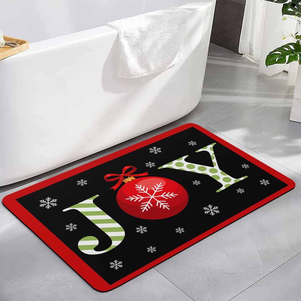 Snowflake Bath Mat for Tub,Non Slip Bathroom Floor Runner Rug Quick Dry & Absorbent Diatomaceous Earth Kitchen Room Shower Sink Washable Doormat,Winter Christmas Xmas Green Geometric Stripes 24"x36"