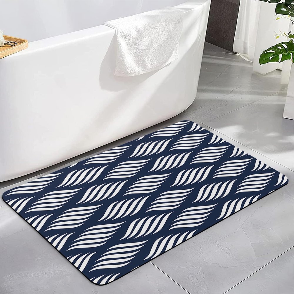 Abstract Navy Blue Bath Mat for Tub,Non Slip Bathroom Floor Runner Rug Quick Dry & Absorbent Diatomaceous Earth Kitchen Room Shower Sink Washable Doormat,Modern Minimalistic Geometric Stripes 18"x30"