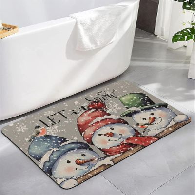 Christmas Bath Mat for Tub,Non Slip Bathroom Floor Runner Rug Quick Dry & Absorbent Diatomaceous Earth Kitchen Room Shower Sink Washable Doormat,Shabby Chic Farmhouse Snowman Winter Snowflake 20"x32"