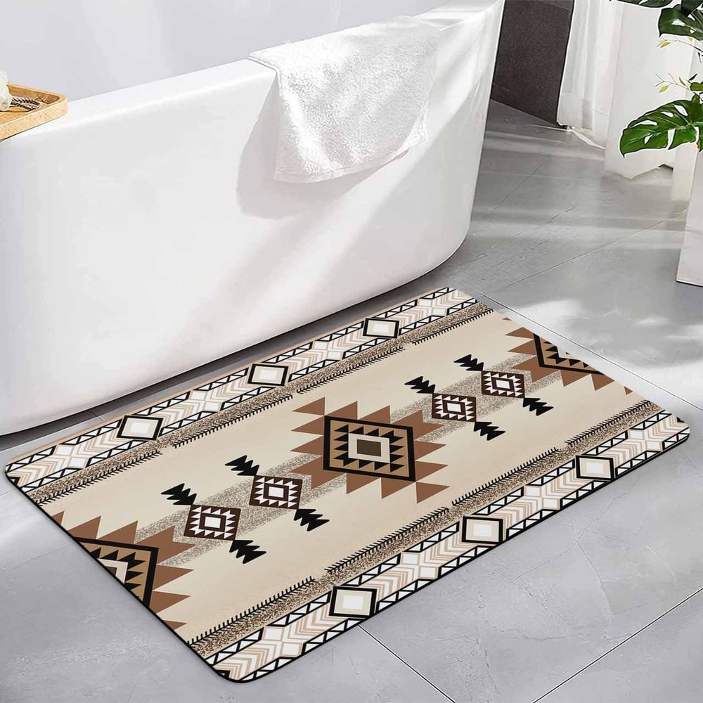 Boho Western Bath Mat for Tub,Non Slip Bathroom Floor Runner Rug Quick Dry & Absorbent Diatomaceous Earth Kitchen Room Shower Sink Washable Doormat,Southwest Native American Indian Geometric 16"x24"